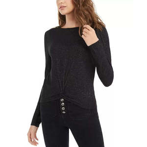 Top casual a costine scintillante per bambini Planet Gold, taglia extra small nero con design a nodo frontale - Product Image 1