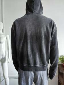 Ensemble sweat à capuche et pantalon de survêtement évasé en coton avec fermeture éclair et délavage à l'acide sunfade logo personnalisé sweat à capuche vintage surdimensionné pour hommes - Product Image 4