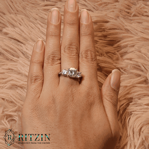 Round Cut Lab Grown Diamond 3 Stone with Accent Engagement <b>Ring</b> in 14K Rose Gold & Silver Prong <b>Set</b> Cute Style for <b>Women</b> - Product Image 5