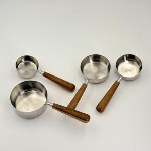 4-Piece Stainless Steel <b>Measuring</b> <b>Cups</b> Spoon <b>Set</b> with Wooden Handle for Kitchen Seasoning Milk Powder Coffee Bean Etc - Product Image 2
