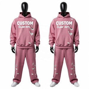 Custom Acid Wash Sun Faded Flared Sweatsuit Sudadera con capucha conjunto de pantalones de chándal para los hombres personalizados apliques parche bordado Jogger chándales - Product Image 1