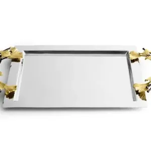 2024 personnalisé moderne Art déco Design fait à la main argent plaqué aluminium plateau plateau plat pour mariage Ramadan plateaux décoratifs - Product Image 4