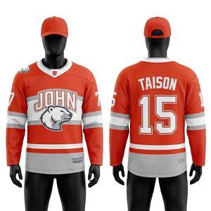 Maillot de hockey sur glace pour hommes, 260 GSM, maille en polyester de qualité supérieure, rouge, noir, crème, panneaux rayés, sublimation, nom et numéro personnalisés - Product Image 5