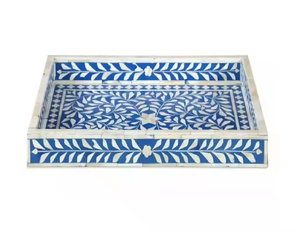 Plateau décoratif en os incrusté fait main, plateau de service de luxe, organisateur de table à café ou à thé, décoration d'intérieur - Product Image 3