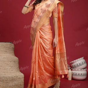 Saree Kadhi en lin élégant avec broderie complexe, tissu à tisser doux et de qualité supérieure, vêtements de fête, saris ethniques pour femmes - Product Image 1