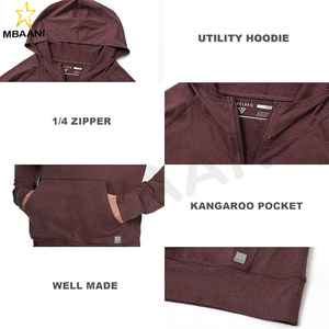 Sweat-shirts pour hommes à manches longues avec poche kangourou, légers, en tissu chiné, avec fermeture éclair quart de tour pour le golf - Product Image 5