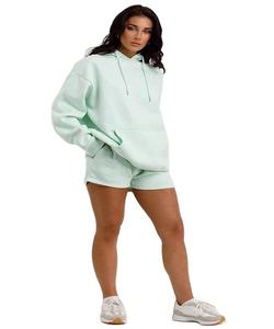 Sweat à capuche pour femmes de qualité supérieure jupe assortie lavé ensembles jumeaux tenue pour tous les temps logo personnalisé sweat à capuche et short pour femmes - Product Image 3