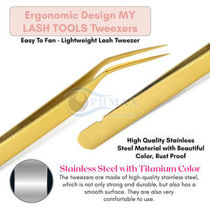 Pinzas de extensión de pestañas recubiertas de oro, herramienta de belleza antiestática de acero inoxidable, pinzas de pestañas recubiertas de oro de alta calidad - Product Image 5