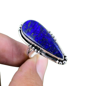 Anillo giratorio de lapislázuli de piedras preciosas hechas a mano de Plata de Ley 925, diseño clásico estampado 925, regalo de boda, anillo de promesa, joyería - Product Image 1