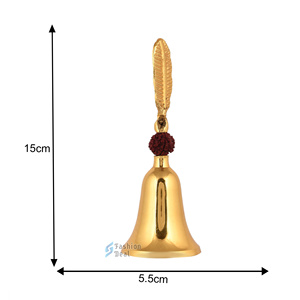 Cloche à main Rudraksha en laiton de qualité supérieure finition dorée comprend une boîte Pooja en velours pour les pratiques spirituelles décoration de la maison baptême - Product Image 2