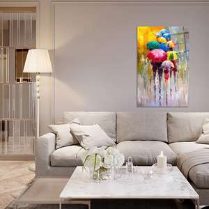Impression sur toile moderne et colorée : Décoration artistique en verre avec parapluies colorés, ART EN VERRE TÉMPERÉ - Product Image 1