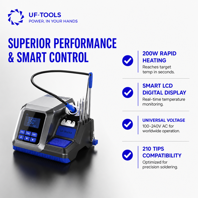 Powerful 200W UF-tools MA1062 Soldering Station Precision Digital Temp Control Universal Voltage 3-Year Warranty for Soldering
