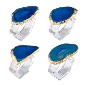 Rond de serviette en acrylique transparent Tranche de géode d'agate naturelle avec anneau de serviette à bord doré pour les fêtes et les mariages - Product Image 4