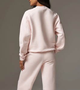 Haute qualité 100% coton personnalisé bouffée imprimé Logo pull surdimensionné sweat et pantalon évasé décontracté deux pièces ensemble pour femmes - Product Image 3