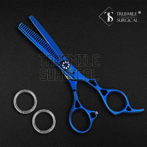 Vente en gros de ciseaux de coiffeur professionnels Ciseaux à effiler les cheveux en acier inoxydable de haute qualité Pointe de lame tranchante pour salons Couleur bleue - Product Image 3