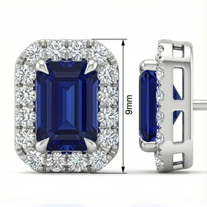 Boucles d'oreilles punk pour femmes, bijoux de haut de gamme 18k, en or blanc, massif, en diamant véritable, octogone, bleu saphir, clous pour dames - Product Image 4