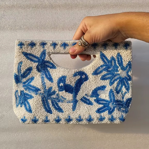 blue bird beaded tote bag Indian fully handcrafted <b>for</b> women handmade luxury evening party fashion <b>handbag</b> artwork style artwork - Product Image 1