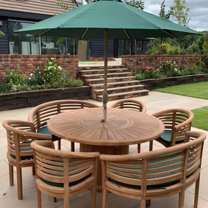 Ensemble de salle à manger de jardin et parasol en bois de teck massif avec tissu de coussin et de haute qualité pour une utilisation en extérieur - Product Image 1
