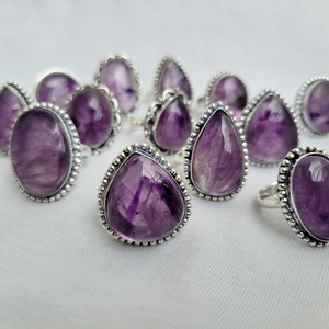 Bagues vintage en argent plaqué avec pierres d'améthyste, forme goutte d'eau, sertissage clos, bijoux unisexes tendance pour le quotidien et les cadeaux - Product Image 5