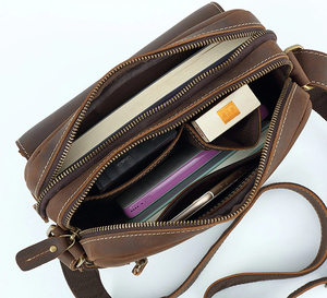 Sac messager en cuir véritable pour homme, bandoulière réglable, sacoche classique à fermeture éclair, couleur unie, usage quotidien - Product Image 6