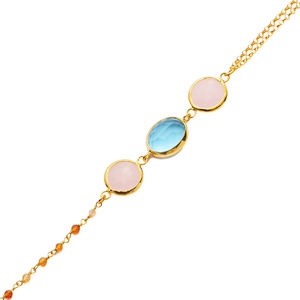 Quartz rose et aigue-marine lunette en or Bracelet en argent sterling en gros fait à la main 925 bijoux fins - Product Image 4