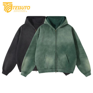 Sudadera con capucha de lavado ácido verde y negro para hombre, Sudadera con capucha de lavado ácido transpirable anticontracción de algodón Original, ropa informal, sudadera con cremallera y desvanecimiento del sol - Product Image 1