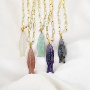 Fish Carved Gemstone <b>Necklace</b> Natural Gemstone Fish <b>Necklace</b> Charms Handmade Fish Jewelry Wholesale Jewelry Suppliers From India - Product Image 2