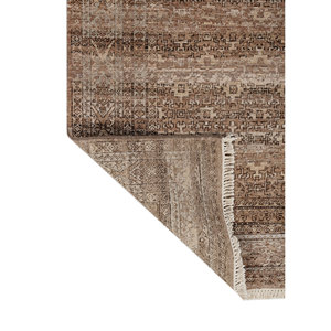 Tapis en laine Erbe grande surface 9x12 beige marron noué à la main géométrique pour la maison, le couloir, rectangulaire, motif puzzle - pour adolescents EA-3065 (Cs-01) - Product Image 5