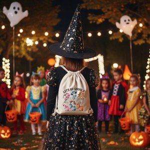 Happy Halloween Eco-friendly Lightweight Reusable <b>Drawstring</b> Gift Bags with Elegant <b>Backpack</b> Design for Festive Gifts - Product Image 3
