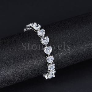 Pulsera de tenis de lujo para mujer Corazón de oro y plata con 40 diamantes cultivados en laboratorio de moissanita Oro blanco para regalo - Product Image 1