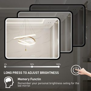 Miroir LED élégant pour les espaces de bain Grand design rectangulaire arrondi Rétroéclairage noir Style moderne illuminé pour les hôtels - Product Image 5