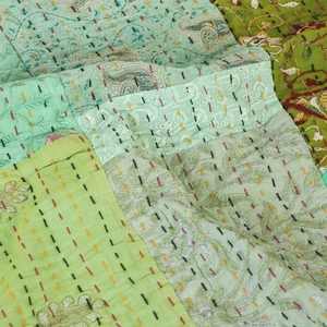 Colcha Kantha de Algodón con Bordado Vintage y Patchwork, Hecha a Mano, Decoración para el Hogar, Manta - Product Image 3