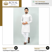 2023 Dernière arrivée Vêtements ethniques indiens Vêtements traditionnels Chikan Work Mens Kurta Pajama Collection par Royal Export