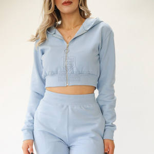 ชุดครอปแบบมีซิปสำหรับผู้หญิงชุดวิ่งแบบลำลองสีพื้น100% ผ้าฝ้ายระบายอากาศเป็นมิตรกับสิ่งแวดล้อมผลิตในปากีสถาน - Product Image 2