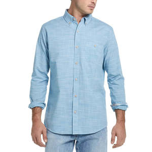 Camicia Vintage Blu in Popeline con Colletto per Uomo, Traspirante e Resistente alle Intemperie, Stile Western per Primavera, Casual, Taglia Piccola, ODM - Product Image 1