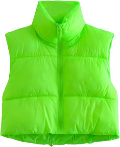 Veste bouffante à col montant pour femmes veste épaisse à glissière grande taille gilet polyester remplissage col tournant toile respirante - Product Image 3