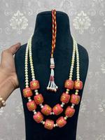 Collier tendance pour femmes en perles de corail rouge et blanches de Taïwan, 22 pouces, 2 couches