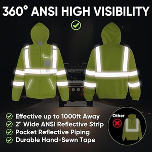 Chaqueta con capucha de seguridad, Sudadera con capucha de lana reflectante de alta visibilidad, equipo PPE para clima frío cumple con ANSI III - Product Image 2