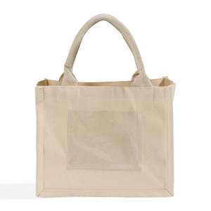 Solid Color 100% Cotton <b>Canvas</b> Open Closure Wedding Tote Bag with Front Pocket Customizable for Women's Wedding Favors - Product Image 2