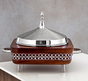 Casseroles en acier inoxydable élégantes au design arabe avec finition argentée pour servir des aliments - Product Image 4