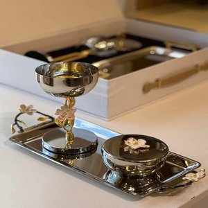 Elegance Design Stainless Steel Metal Polished Gold Arabic Letter Design <b>Bukhoor</b> <b>Burner</b> Set - Product Image 4