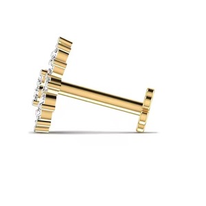Sun Flower Shape Real Diamond Fine Jewelry <b>Nose</b> Pin for Women's in Solid 18kt Yellow White Rose <b>Gold</b> for Wedding Wear - Product Image 3