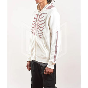 Alta calidad por encargo esqueleto Rhinestone cara completa Zip Up Hoodie francés Terry algodón Streetwear Hoodie hombres Oversize Hoodie - Product Image 3