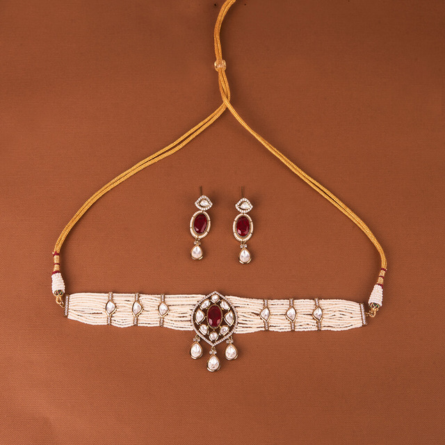 Classic Brass Orthodox Kundan Mehndi Plated Necklace Set Reasonably Priced Engagement Fashion with Peace Pattern Strand