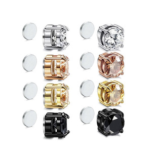 Wholesale jewelry zirconia stainless steel male <b>magnet</b> studs magnetic <b>earrings</b> for men - Product Image 1