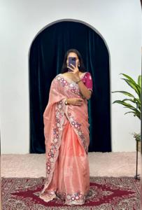 Saree de crêpe de mariée de luxe avec des vêtements indiens et pakistanais de travail de diamant pour les achats en gros en vrac - Product Image 6