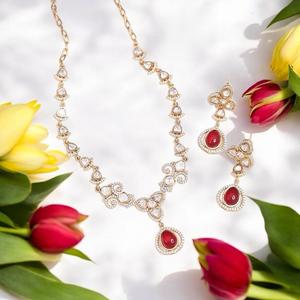 Stunning High Quality Gold Finish Stones Look Necklace <b>Set</b> With Earrings Wedding And Party Wear Collection <b>For</b> <b>Women</b> - Product Image 1