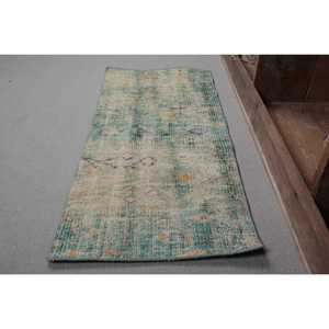 Tapis turc vintage grande zone de 1,5x3,2 pieds en laine faite à la main avec support en Latex motif Patchwork Beige vert pour décor de couloir - Product Image 2