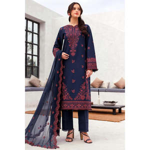 Women's Spring/Summer Elegant Breathable Embroidered 3PC Lawn Set with <b>Chiffon</b> Dupatta and <b>Trousers</b>-JAZMIN/BIC-4611 - Product Image 3