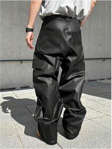 Pantalon ample et évasé sur mesure en cuir de mouton et d'agneau pour homme, avec plusieurs poches, style baggy, collection 2026 - Product Image 5